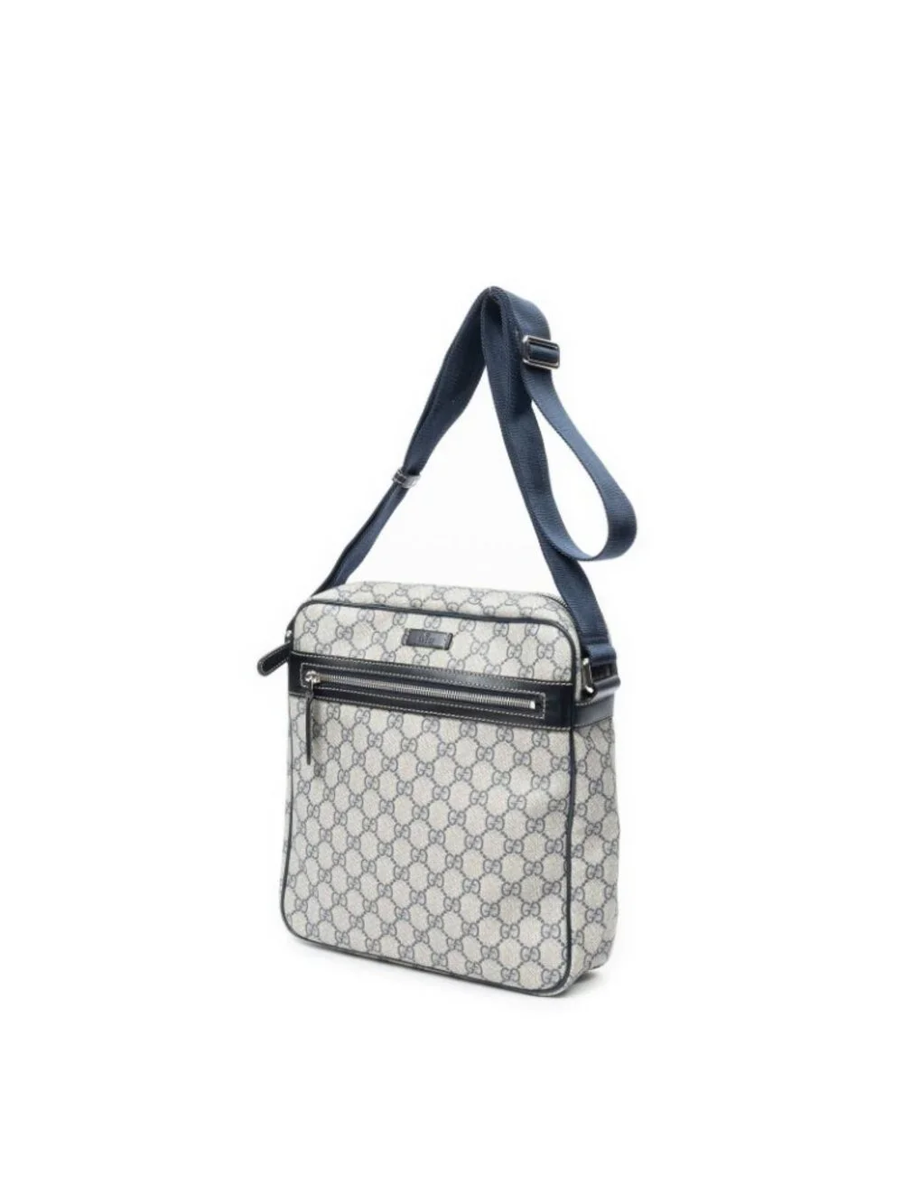 Gucci Half Moon Zip Messenger Gray Navy Supreme Canvas - Picture 2 of 10